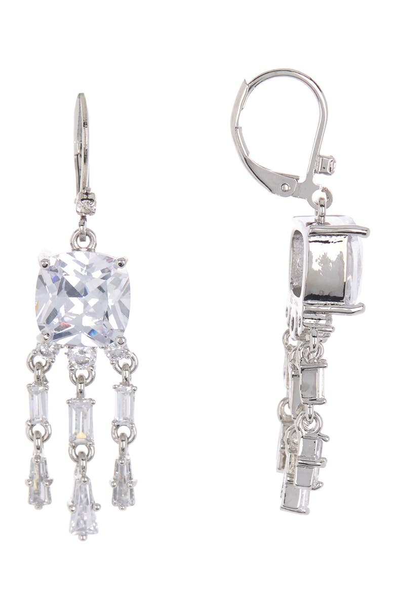 RIVKA FRIEDMAN Rhodium Clad Cushion Cut CZ Chandelier Earrings, Main, color, 