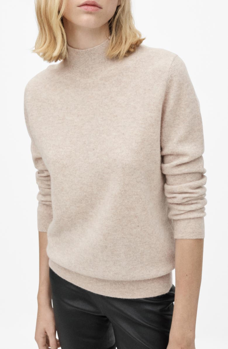 MANGO Cashmere Mock Neck Sweater, Main, color, Light/ Pastel Grey