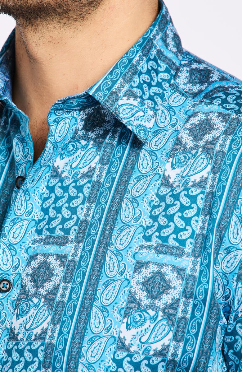 Robert Graham Paisley Print Cotton Button-Up Shirt, Alternate, color, Teal