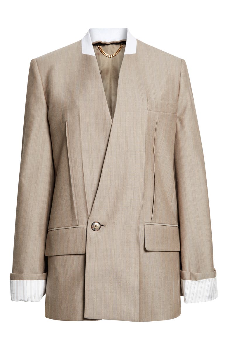 Victoria Beckham Collarless Virgin Wool Herringbone Blazer, Main, color, Limestone