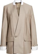 Victoria Beckham Collarless Virgin Wool Herringbone Blazer
