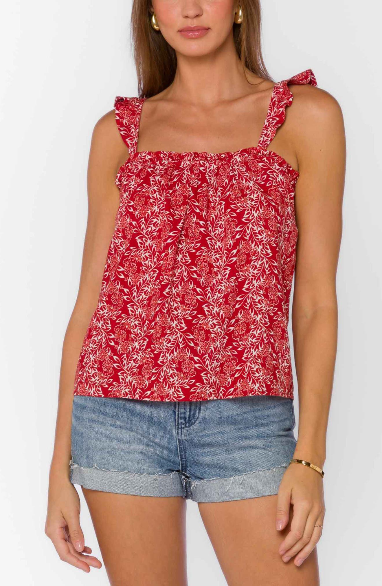 Carolyn Floral Ruffle Linen Blend Camisole