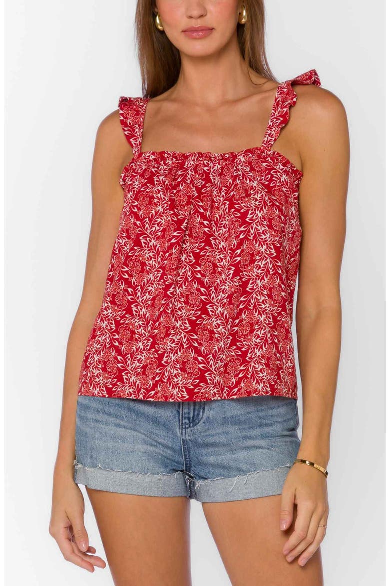 Carolyn Floral Ruffle Linen Blend Camisole, Main, color, SAUCY RED FLORAL