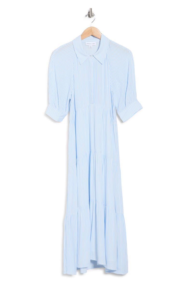 Tiered Midi Shirtdress, Alternate, color, WHITE BLUE STRIPE