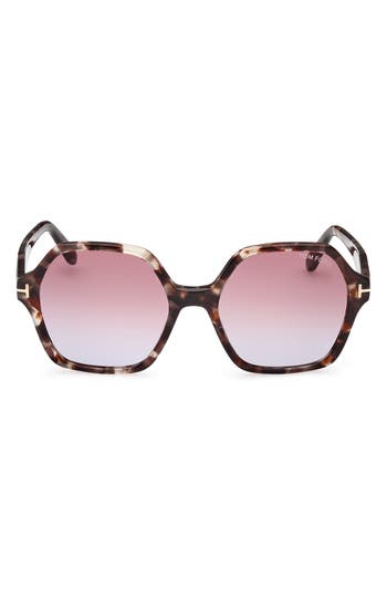 Tom Ford 56mm Geometric Sunglasses In Colored Havana