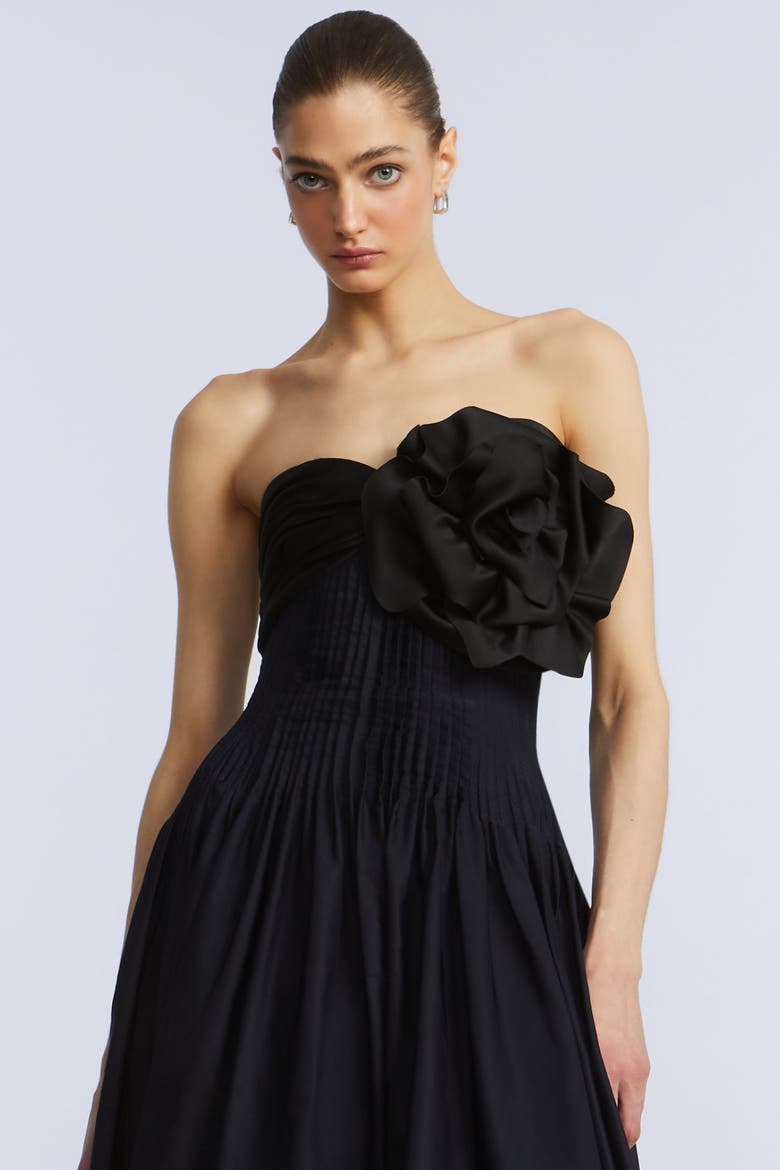High Low Gown With Flower, Alternate, color, Black & Sky Captain Combo