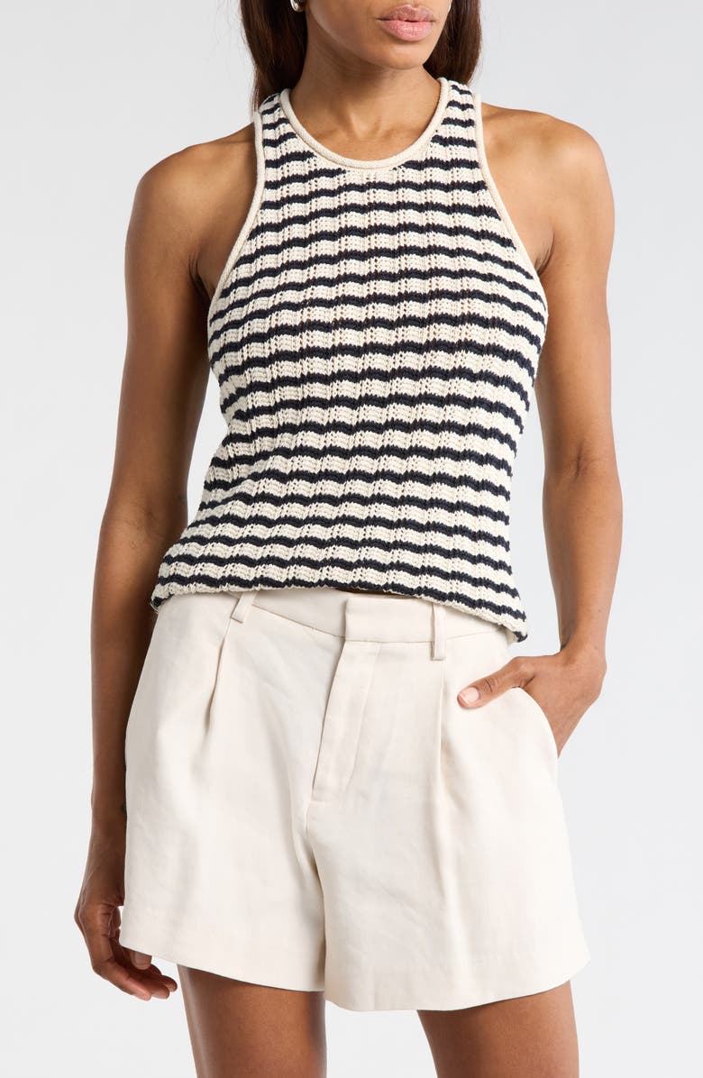 A.L.C. Nelly Stripe Pointelle Stitch Tank, Main, color, Parchment/ Navy Stripe