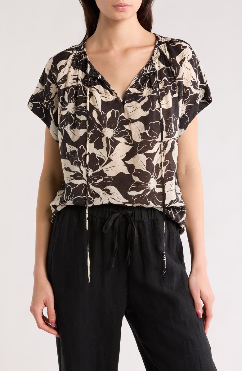 Vince Camuto Smocked Trim Boxy Top, Main, color, 