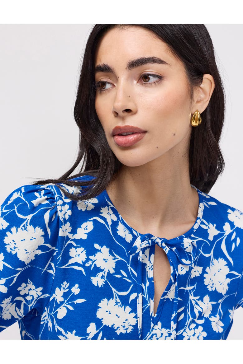 Bianca Tie Neck Midi Dress, Alternate, color, Blue Floral