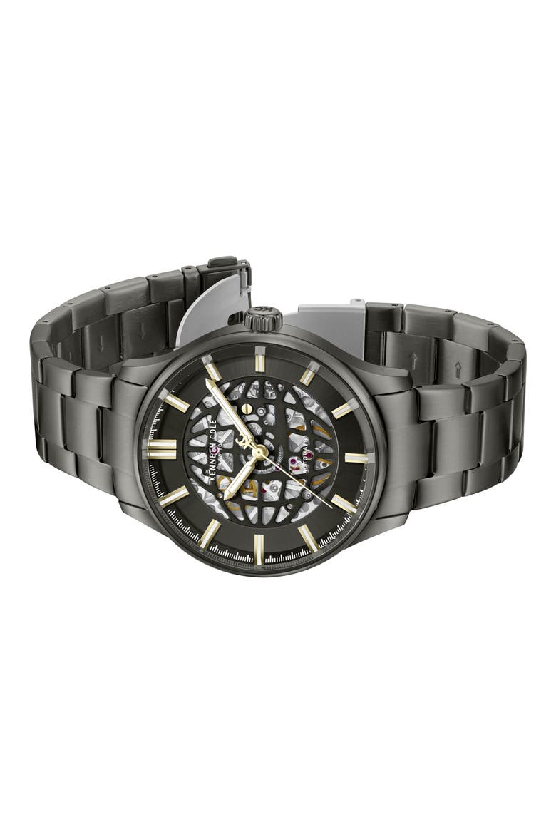 The Thompson Skeleton Automatic Bracelet Watch, 43.5mm, Alternate, color, DARK GRAY / GUN