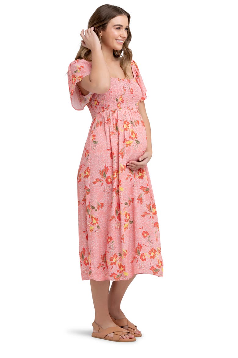 Libby Floral Print Smocked Maternity Dress, Alternate, color, PINK