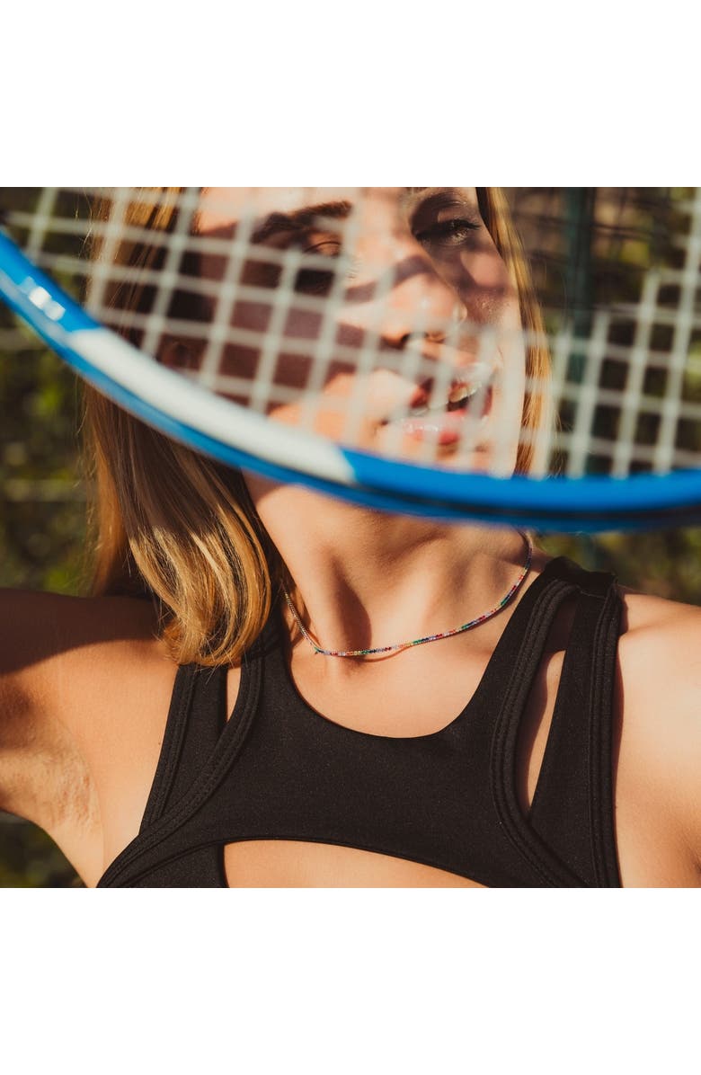 Spero London Rainbow Colourful Sterling Silver Tennis Necklace, Alternate, color, Silver