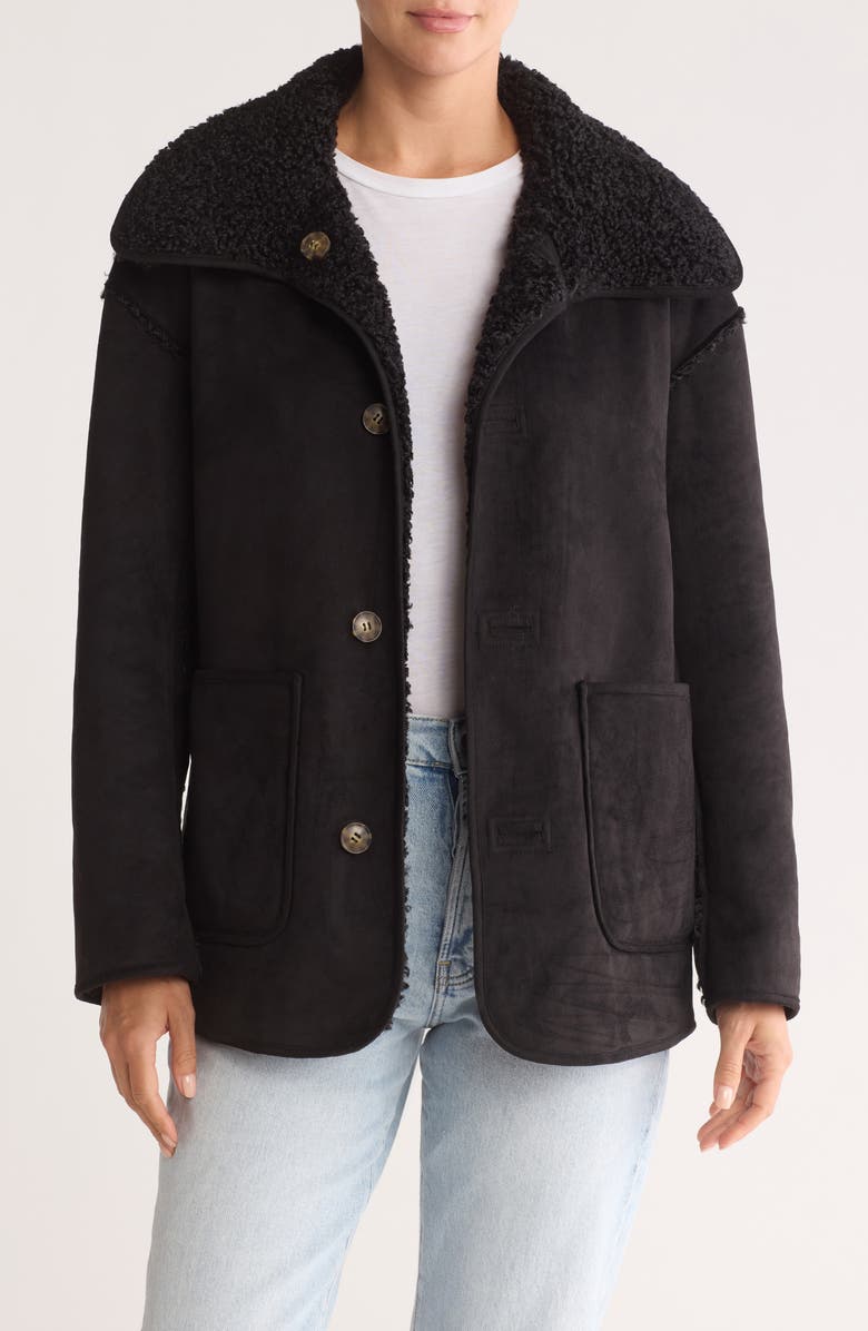 Lucky Brand Reversible Faux Shearling & Faux Suede Barn Jacket, Alternate, color, 