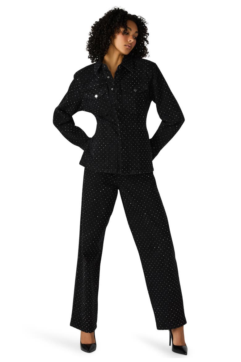 Avaline Crystal Embellished High Waist Relaxed Straight Leg Jeans, Alternate, color, BLACK