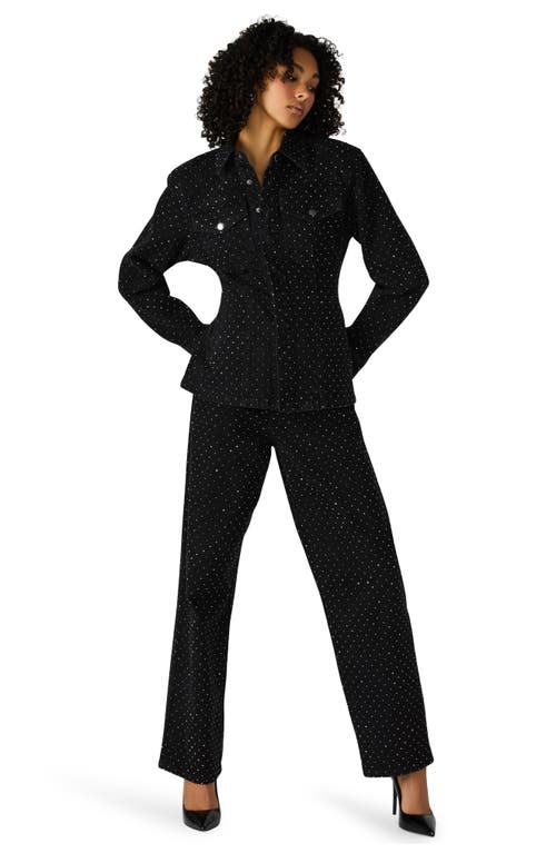 Steve Madden Avaline Crystal Embellished High Waist Relaxed Straight Leg Jeans In Black