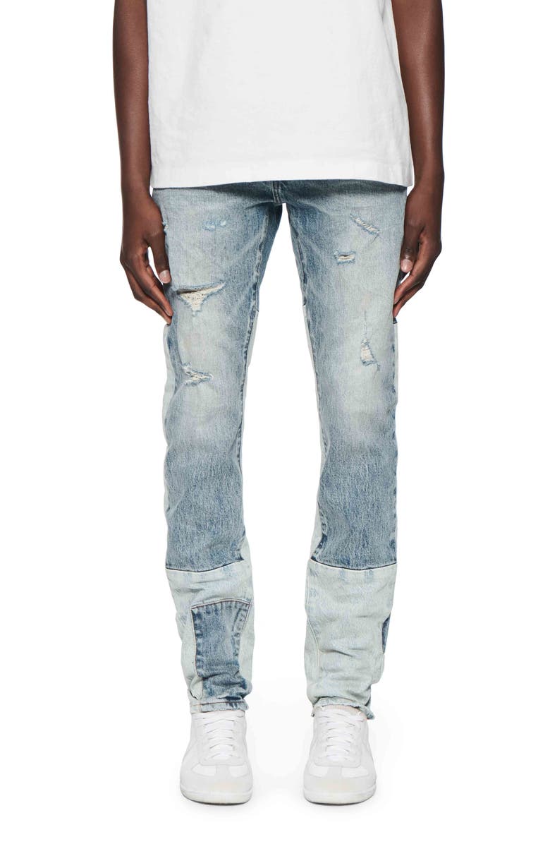 PURPLE BRAND Patchwork Distressed Skinny Jeans, Main, color, Mid Indigo