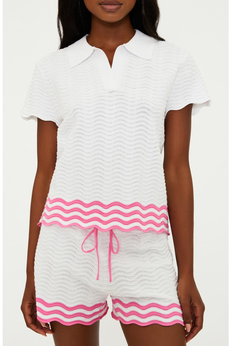 Vera Short Sleeve Cover-Up Top, Main, color, STRAWBERRY/ WHITE