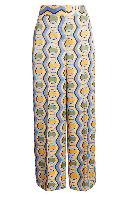 Tahari Asl Geo Print Wide Leg Satin Pants In Multi