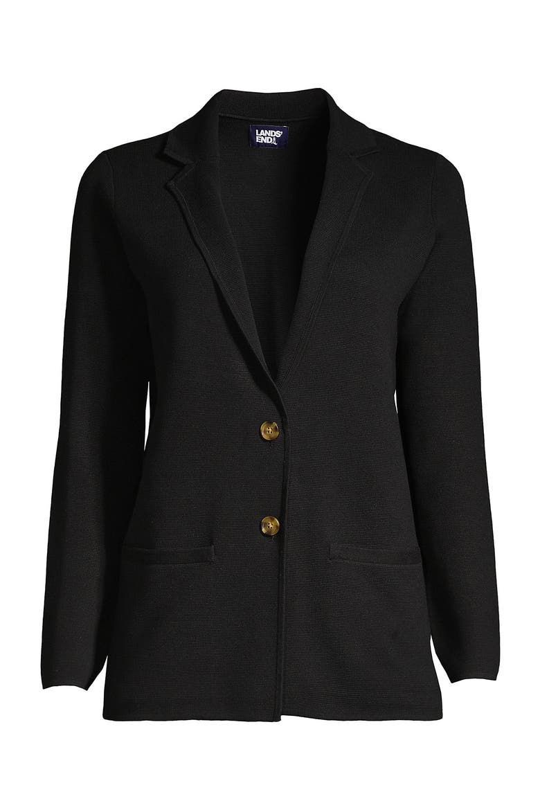 Fine Gauge Cotton Button Front Blazer Sweater, Alternate, color, Black