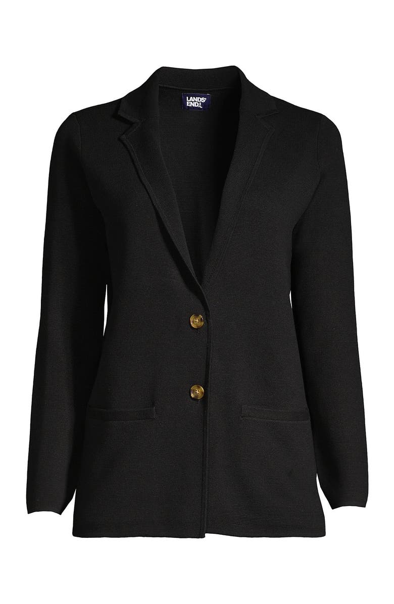 Lands' End Fine Gauge Cotton Button Front Blazer Sweater, Alternate, color, Black