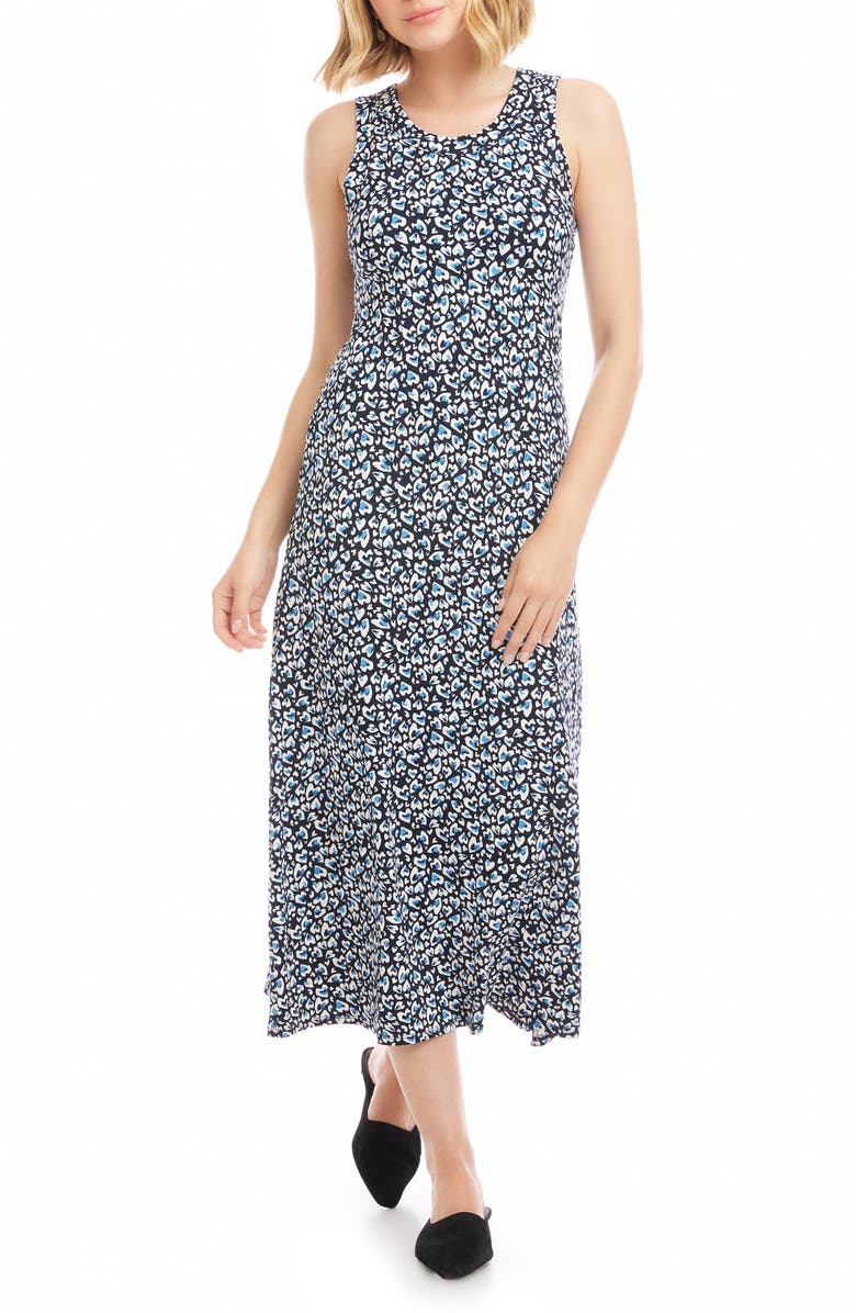 Karen Kane Painted Heart Print Sleeveless Midi Dress, Main, color, Print