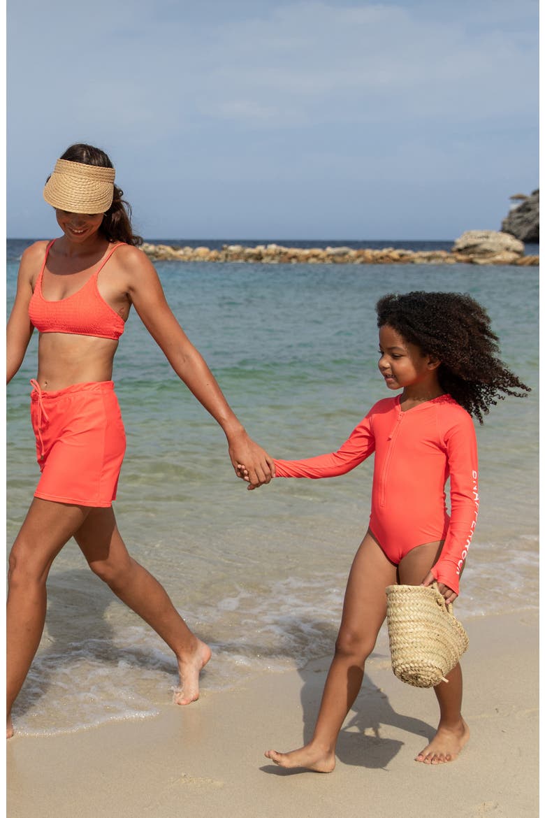 Kids' Watermelon Long Sleeve One-Piece Rashguard Swimsuit, Alternate, color, RED