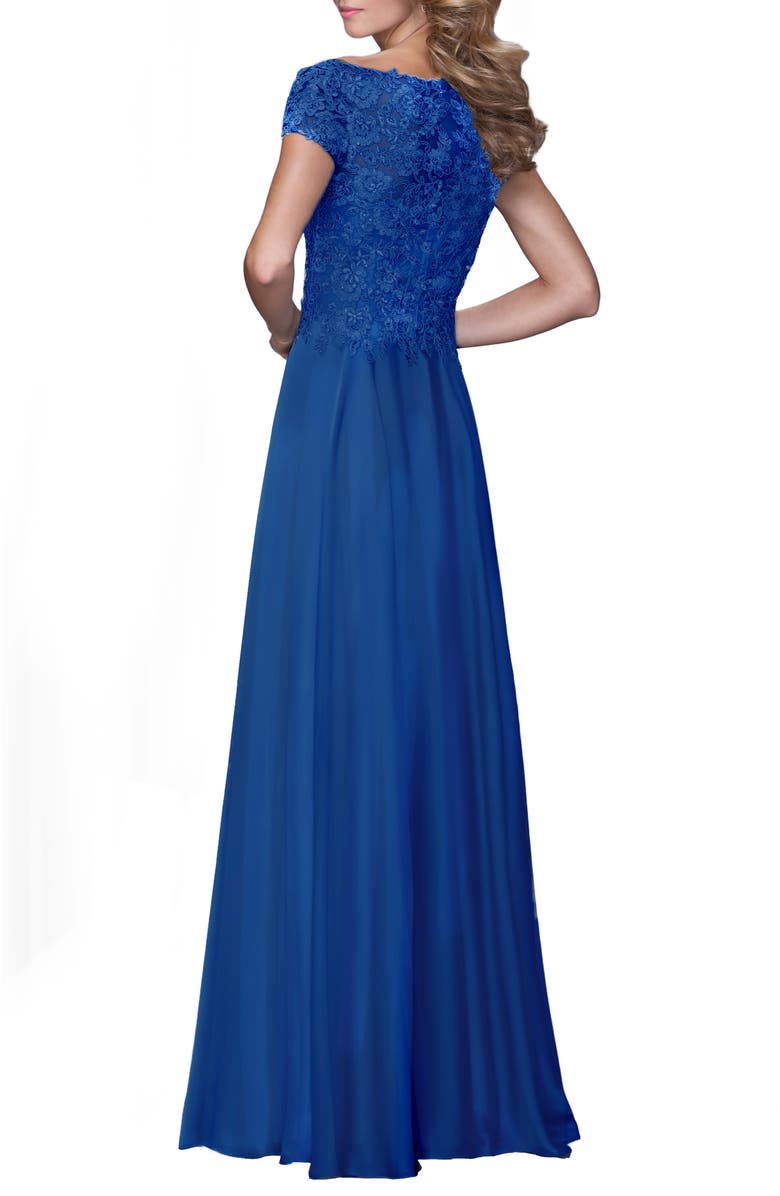 La Femme Lace & Satin A-Line Gown, Alternate, color, 