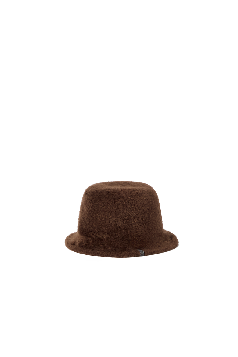 Soft fuzzy shearling bucket hat with shiny band, Alternate, color, Brown Gianduia