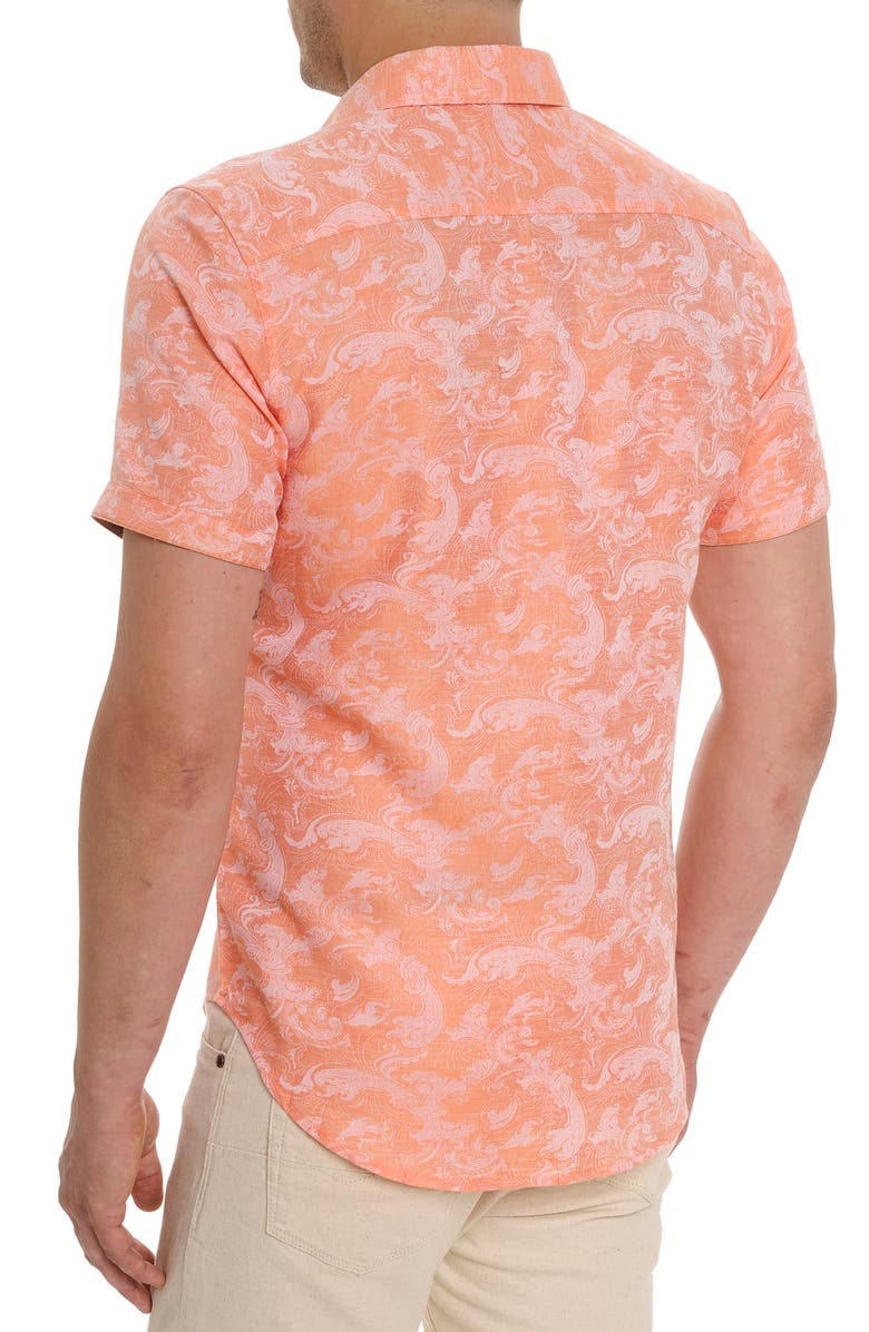 Robert Graham Poseidon Short Sleeve Linen & Cotton Jacquard Button-Up Shirt, Alternate, color, Orange