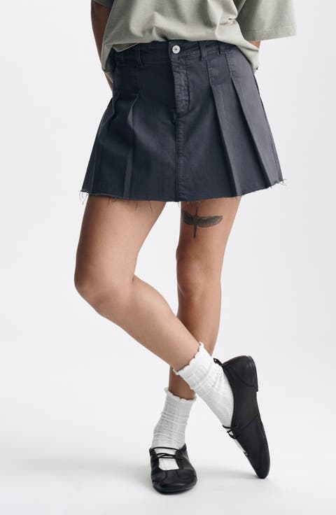 Pleated Stretch Cotton Twill Skort