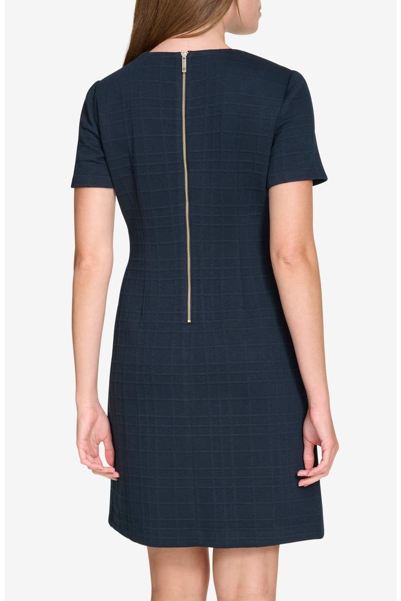 Windowpane Short Sleeve Shift Dress, Alternate, color, SKY CAPTAIN