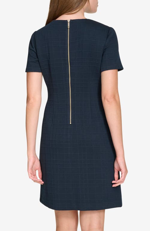 Tommy Hilfiger Windowpane Short Sleeve Shift Dress In Blue
