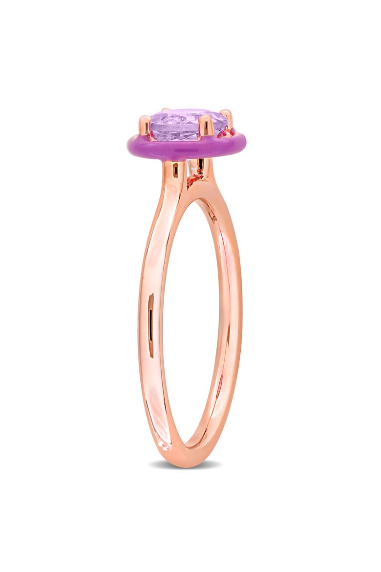 Gemstone & Enamel Halo Solitaire Ring, Alternate, color, Amethyst/Rose-Plated