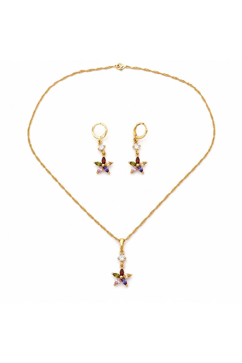 18K Gold-Plated Multicolor Floral Pendant Necklace and Drop Earring Set, Main, color, Gold/Multicolor