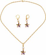 Gemini Jewelry 18K Gold-Plated Multicolor Floral Pendant Necklace and Drop Earring Set
