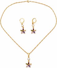 Gemini Jewelry 18K Gold-Plated Multicolor Floral Pendant Necklace and Drop Earring Set