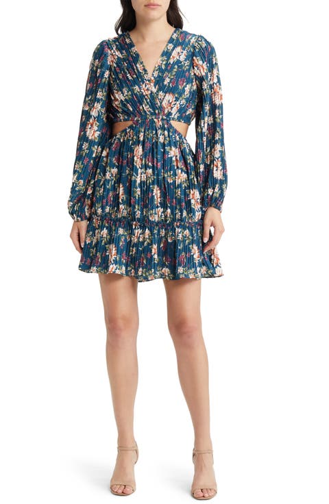 Floral Side Cutout Long Sleeve Dress