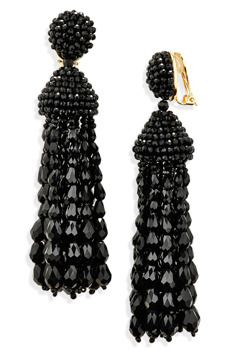 Oscar de la Renta Beaded Chandelier Clip-On Earrings, Main, color, Black
