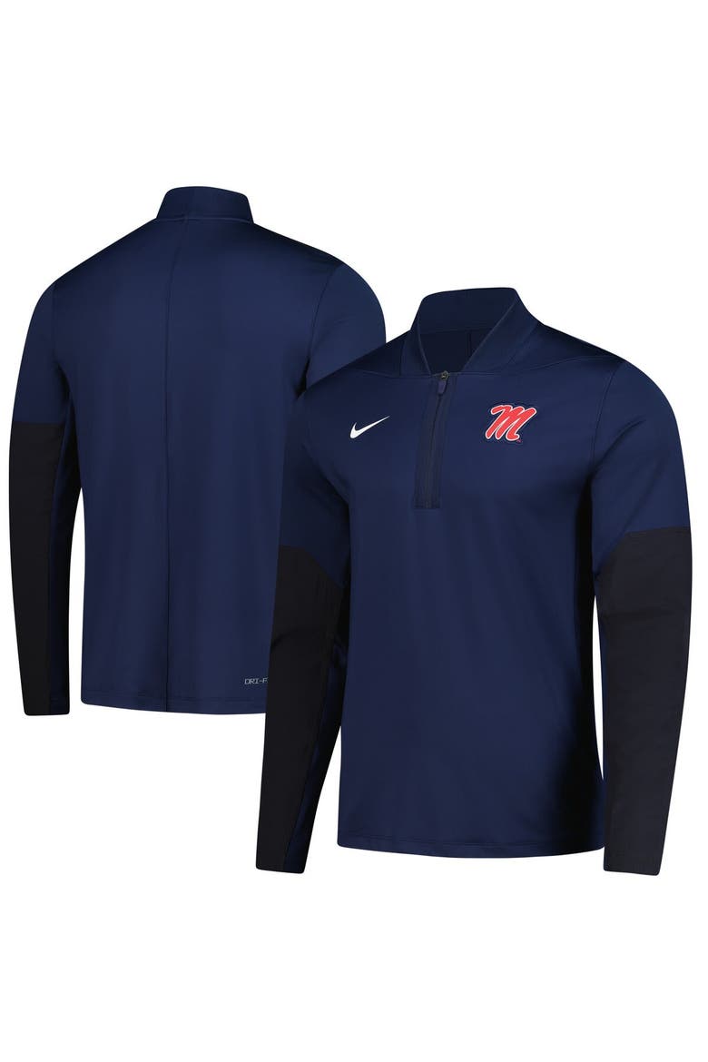 Men's Nike  Navy Ole Miss Rebels Dri-FIT Half-Zip Pullover, Main, color, Navy