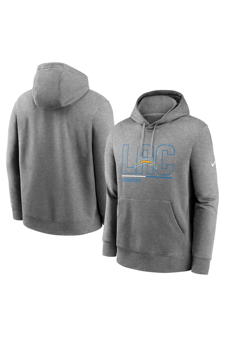 Men's Nike Heathered Gray Los Angeles Chargers City Code Club Fleece Pullover Hoodie, Main, color, Heather Gray