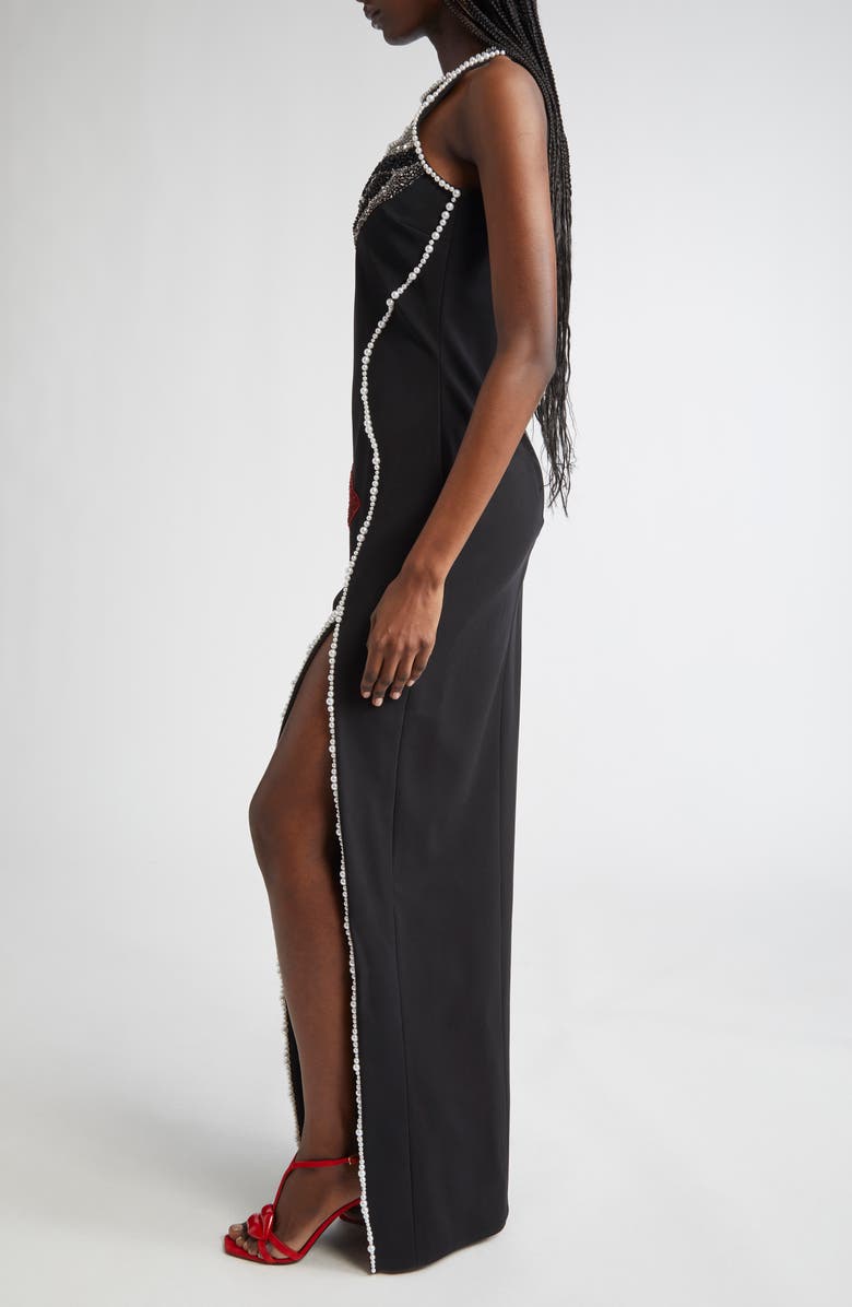 Balmain Partial Face Embellished Sleeveless Gown, Alternate, color, 