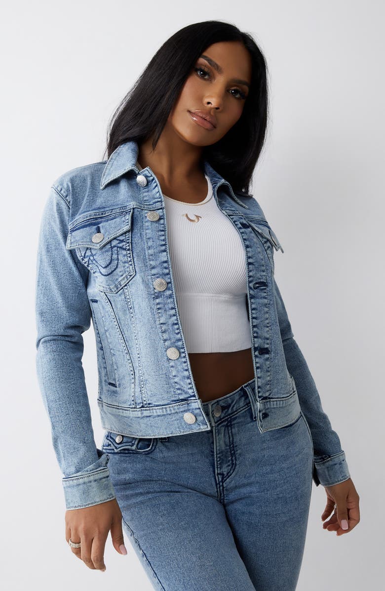 True Religion Jesse Crop Denim Jacket, Alternate, color, Light Budding Wash