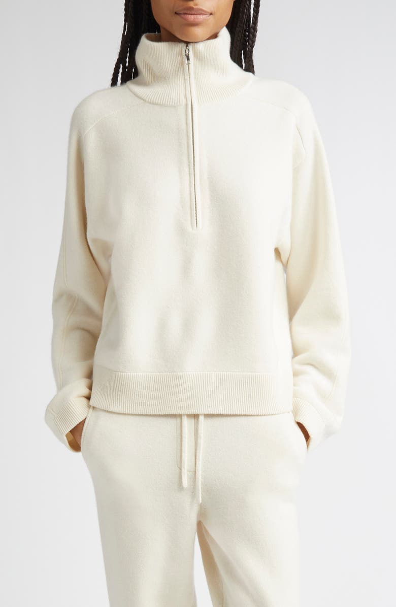 LOULOU DE SAISON Dries Stand Collar Cashmere Half Zip Sweater, Main, color, Ivory