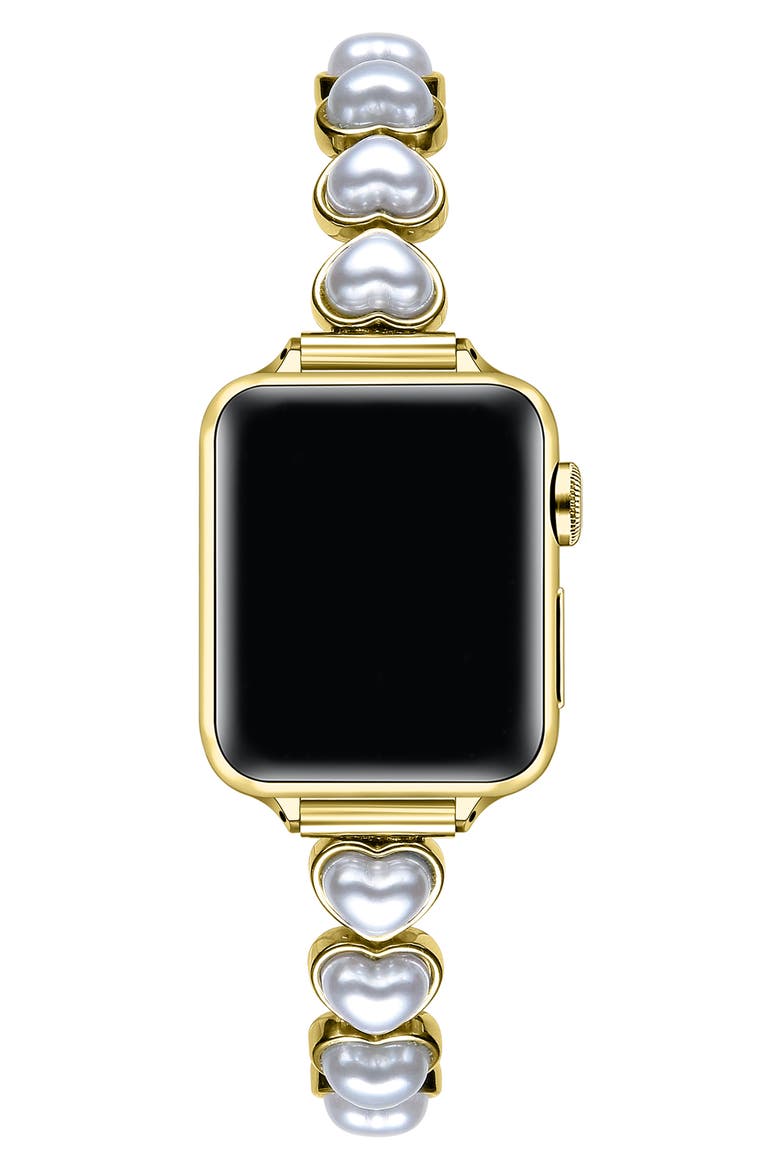 Grace Faux Pearl Heart Apple Watch® Watchband, Alternate, color, GOLD