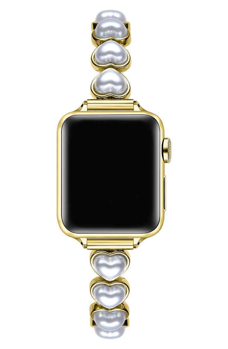 The Posh Tech Grace Faux Pearl Heart Apple Watch<sup>®</sup> Watchband, Alternate, color, Silver/Gold