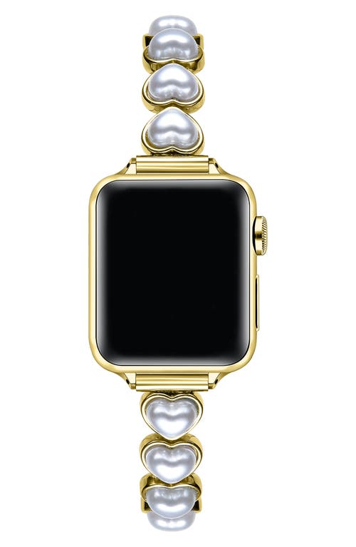 The Posh Tech Grace Faux Pearl Heart Apple Watch® Watchband In Silver/gold