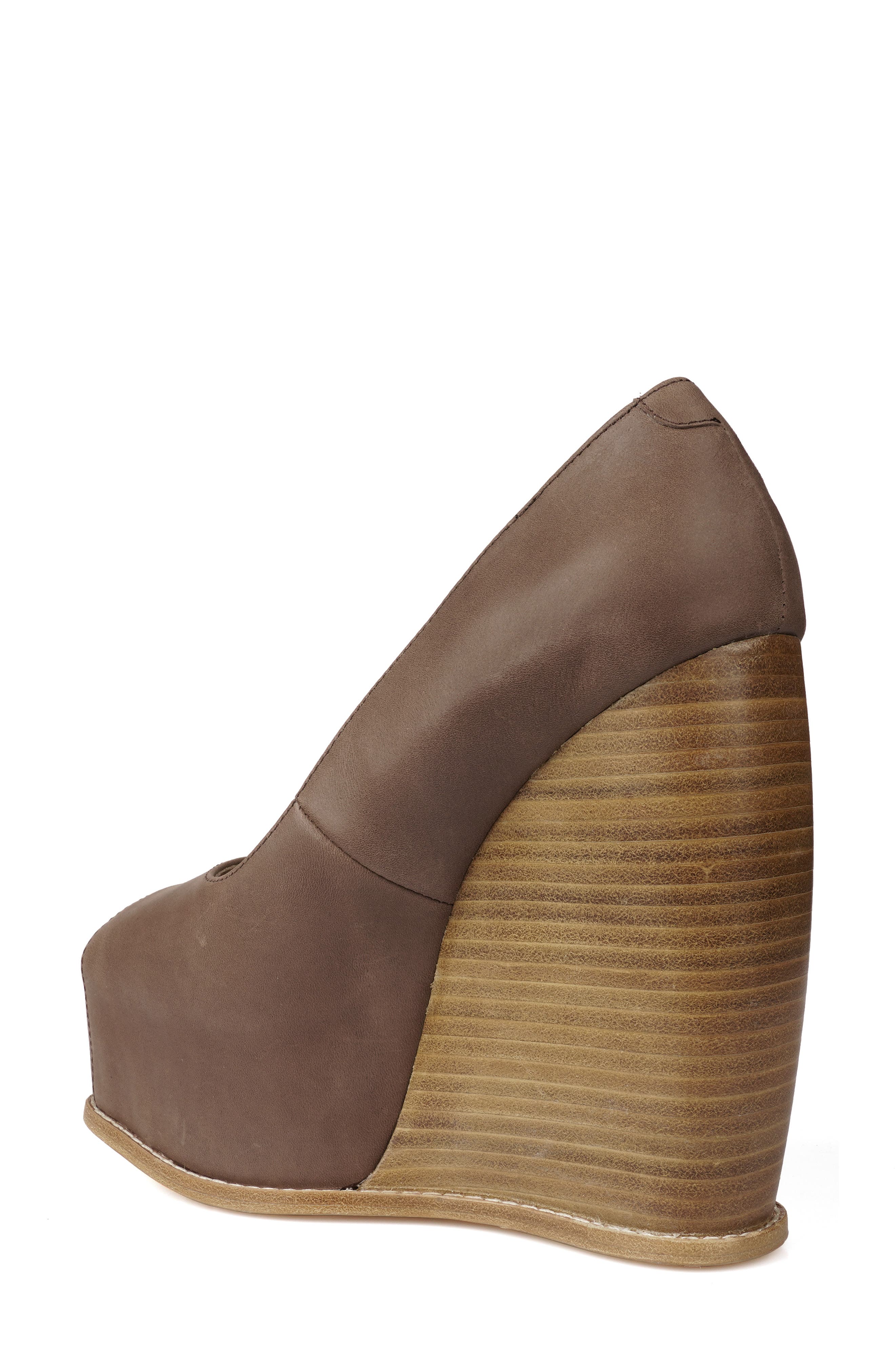 Milluh Peep Toe Platform Wedge Sandal, Alternate, color, BROWN LEATHER