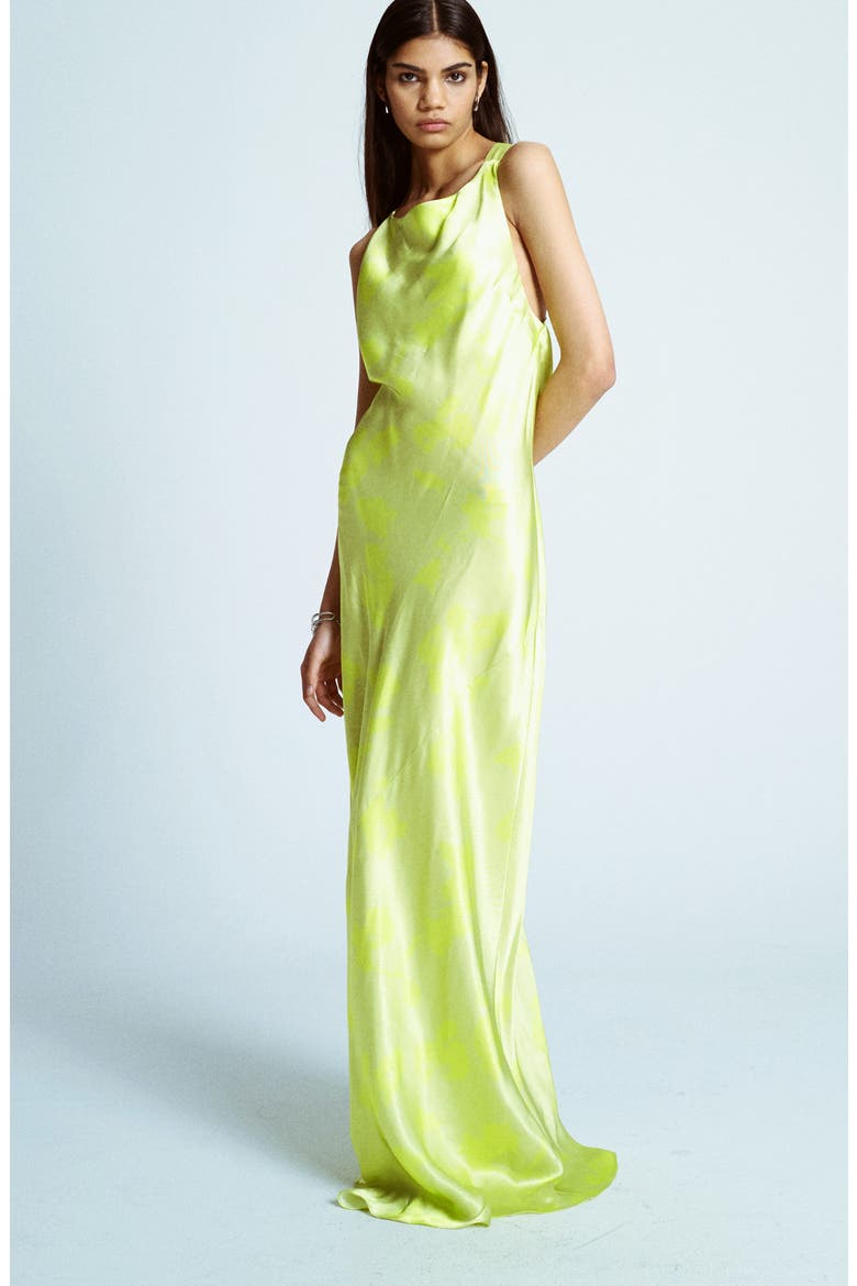 Cowl Back Satin Dress, Main, color, LIME