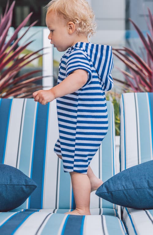Feather 4 Arrow Finn Stripe Terry Hooded Romper In Navy/white Stripe
