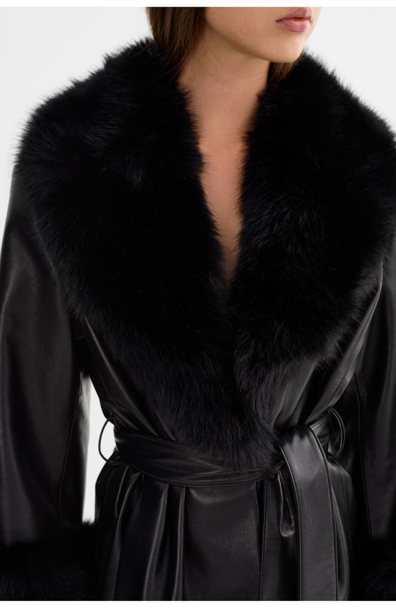 LAMARQUE Rosabella | Recycled Leather Mid-Length Coat, Alternate, color, Black